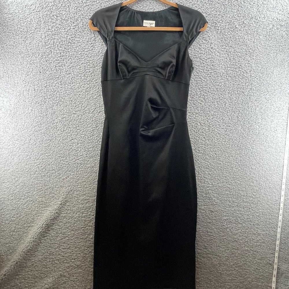 Karen Millen Womens Midi Dress Satin Cap Sleeve Sweetheart Black Size 8